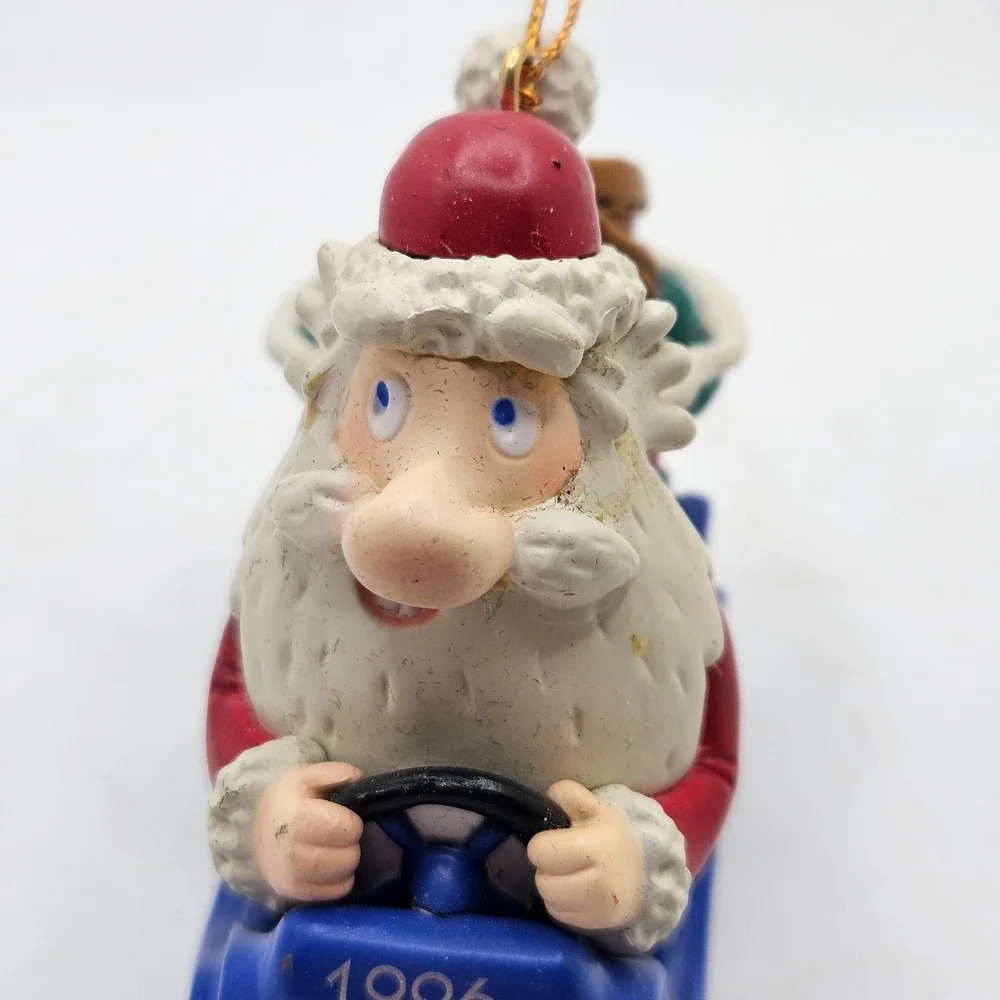 VTG 1996 Santa Claus Golfing Christmas Ornament Blue Car I'd Rather Be Golfing